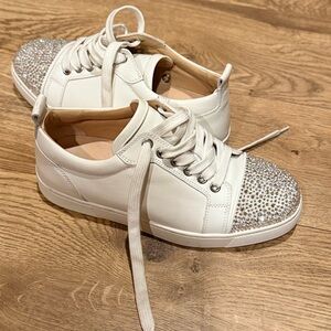 Christian Louboutin Gondola Strass Low Top, White Leather Sneakers Size 35